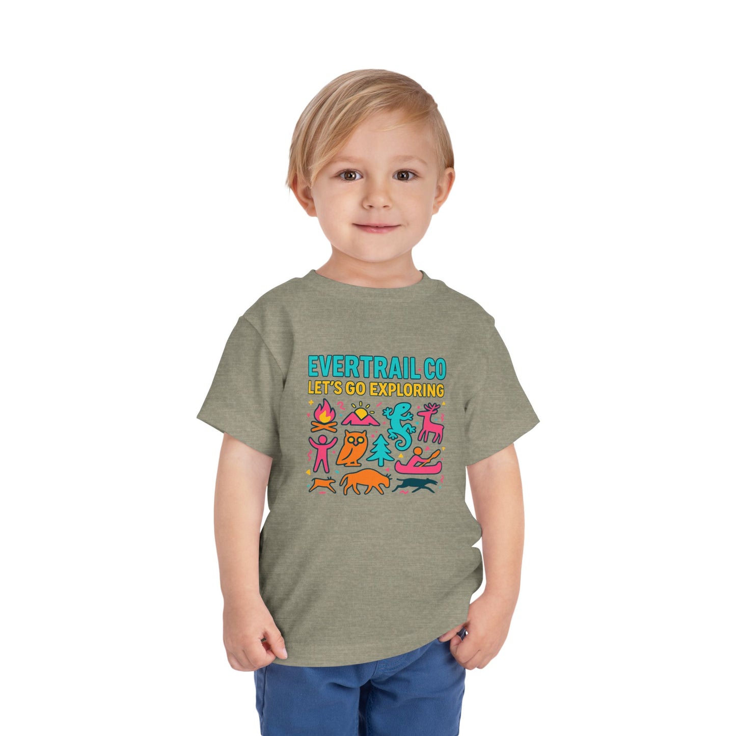 “Let’s Go Exploring” Retro Toddlers Adventure Shirt – 90s Nature Icons Tee by EverTrail Co.