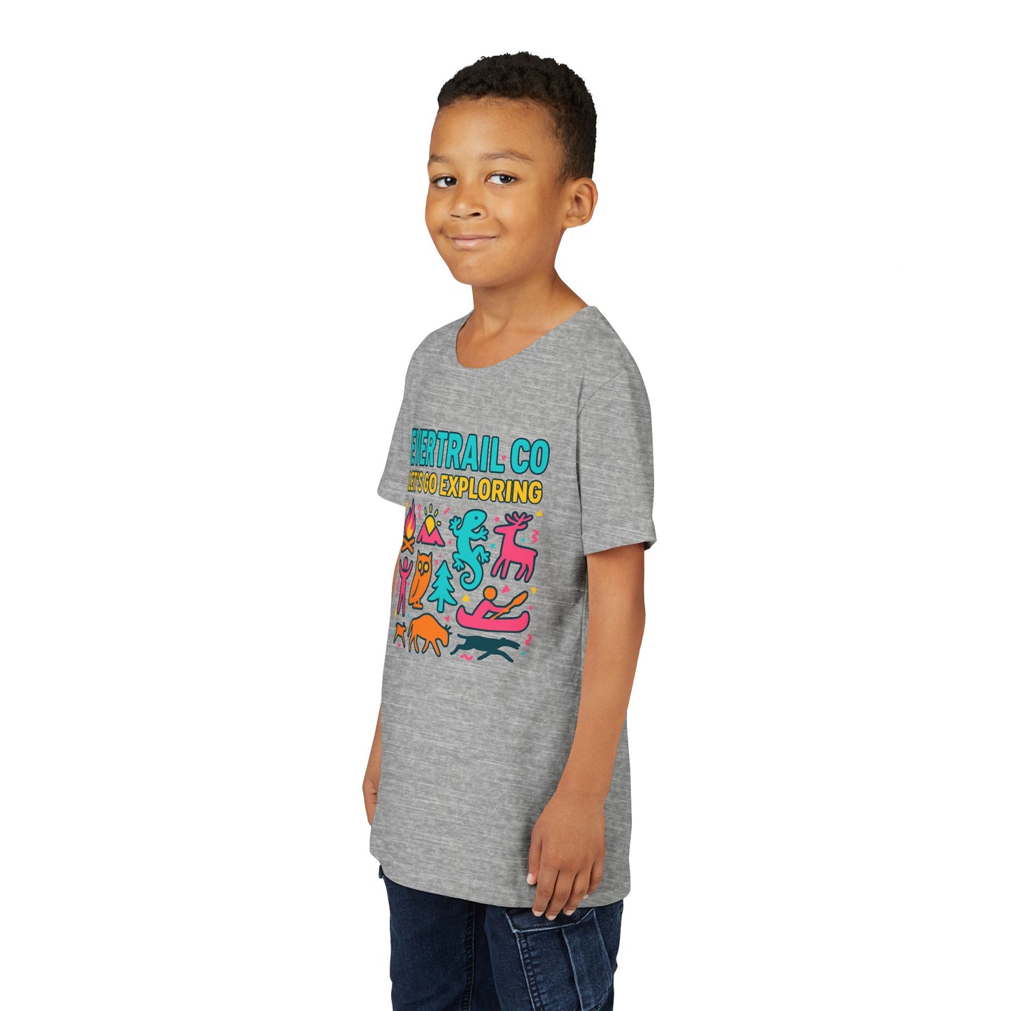 “Let’s Go Exploring” Retro Kids Adventure Shirt – 90s Nature Icons Tee by EverTrail Co.