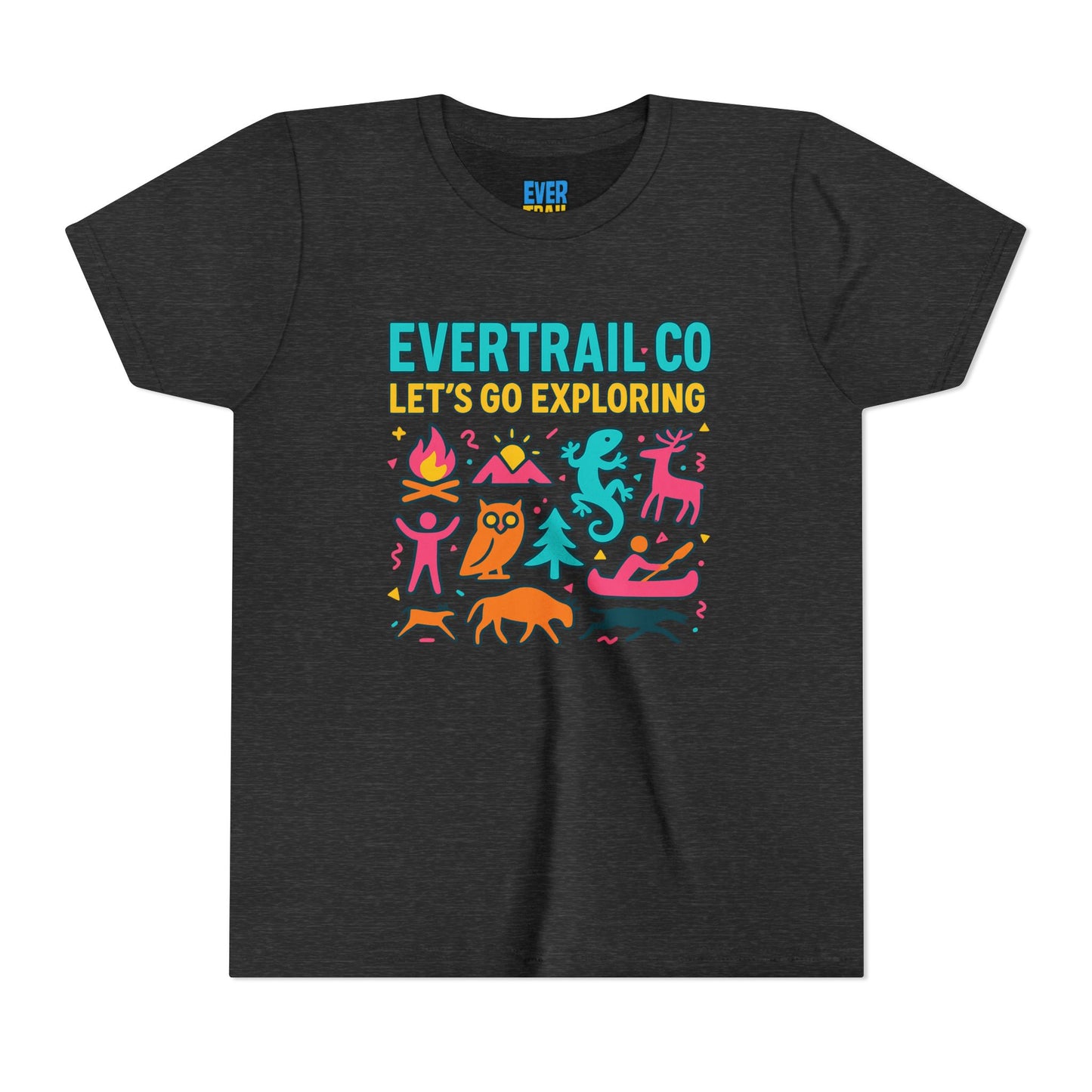 “Let’s Go Exploring” Retro Kids Adventure Shirt – 90s Nature Icons Tee by EverTrail Co.