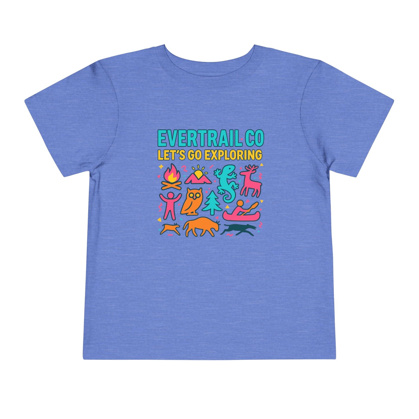“Let’s Go Exploring” Retro Toddlers Adventure Shirt – 90s Nature Icons Tee by EverTrail Co.