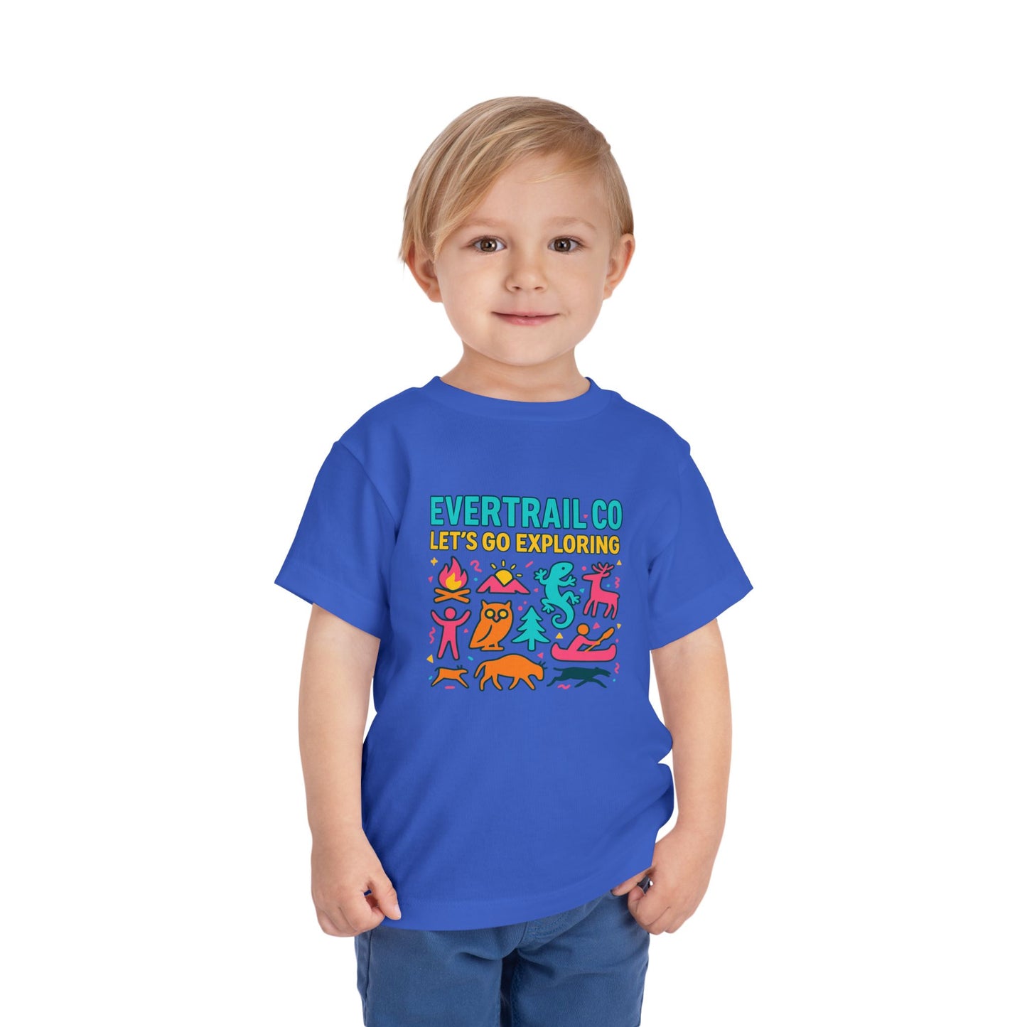 “Let’s Go Exploring” Retro Toddlers Adventure Shirt – 90s Nature Icons Tee by EverTrail Co.