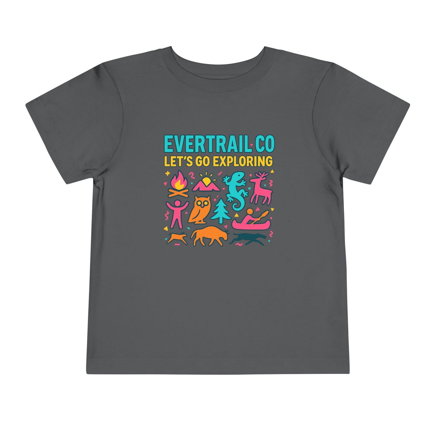 “Let’s Go Exploring” Retro Toddlers Adventure Shirt – 90s Nature Icons Tee by EverTrail Co.