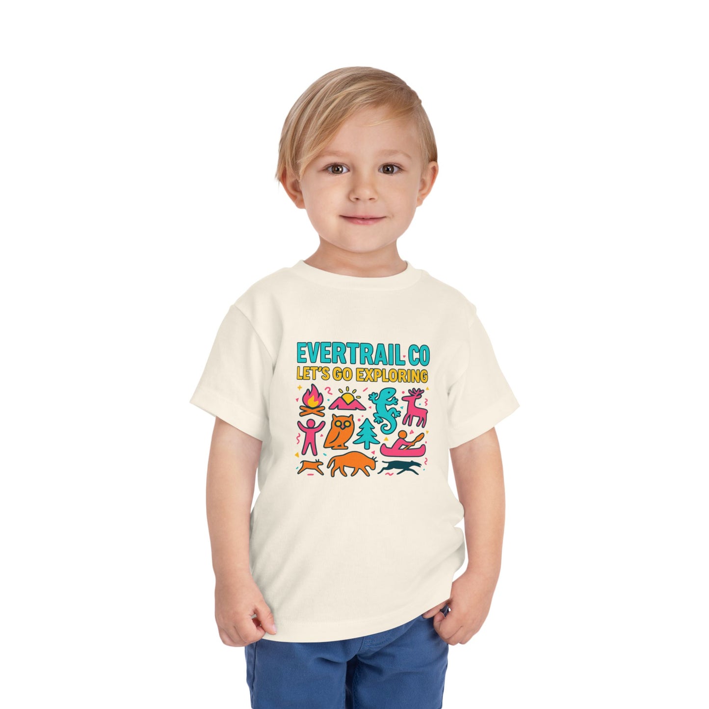 “Let’s Go Exploring” Retro Toddlers Adventure Shirt – 90s Nature Icons Tee by EverTrail Co.