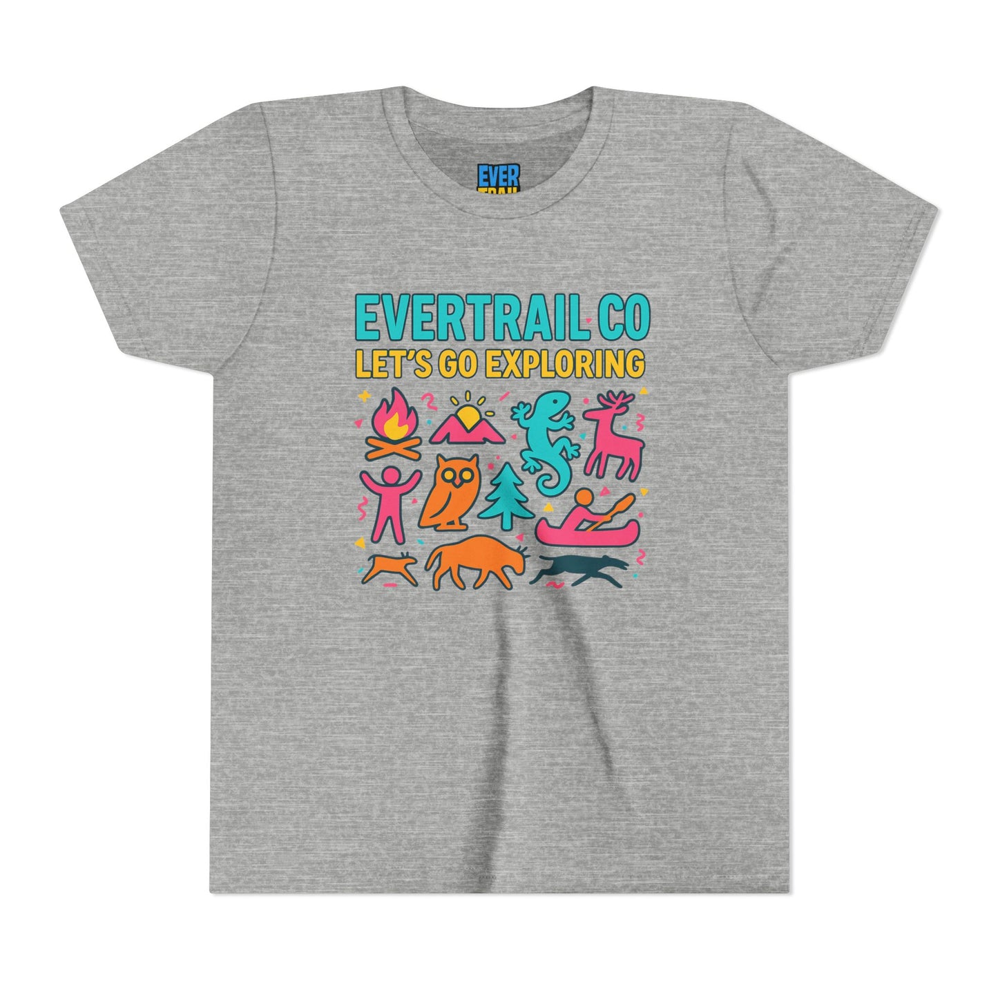 “Let’s Go Exploring” Retro Kids Adventure Shirt – 90s Nature Icons Tee by EverTrail Co.