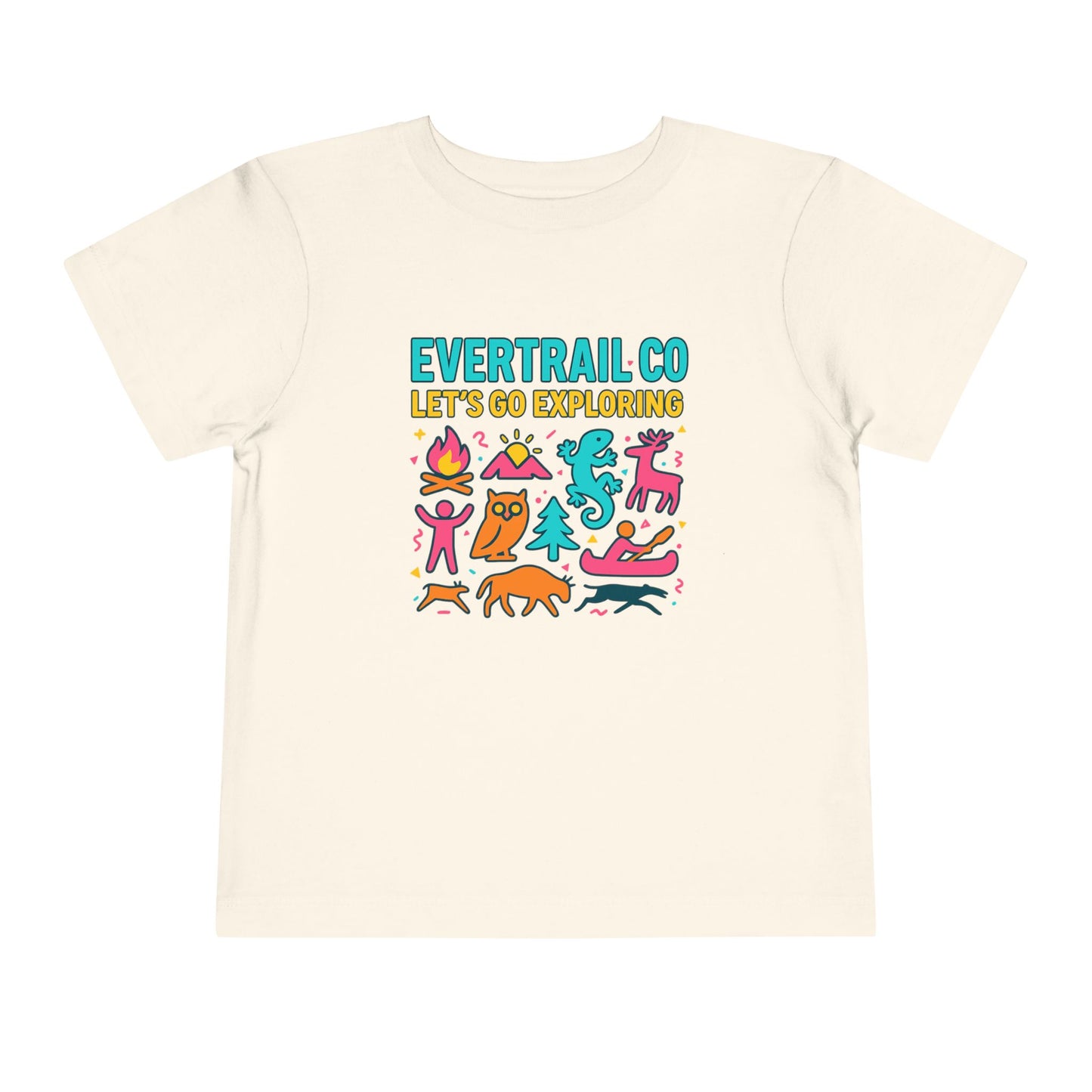 “Let’s Go Exploring” Retro Toddlers Adventure Shirt – 90s Nature Icons Tee by EverTrail Co.