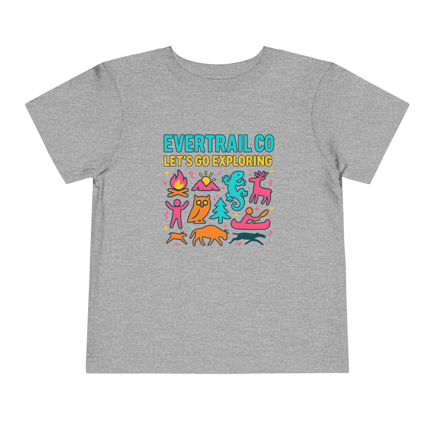 “Let’s Go Exploring” Retro Toddlers Adventure Shirt – 90s Nature Icons Tee by EverTrail Co.