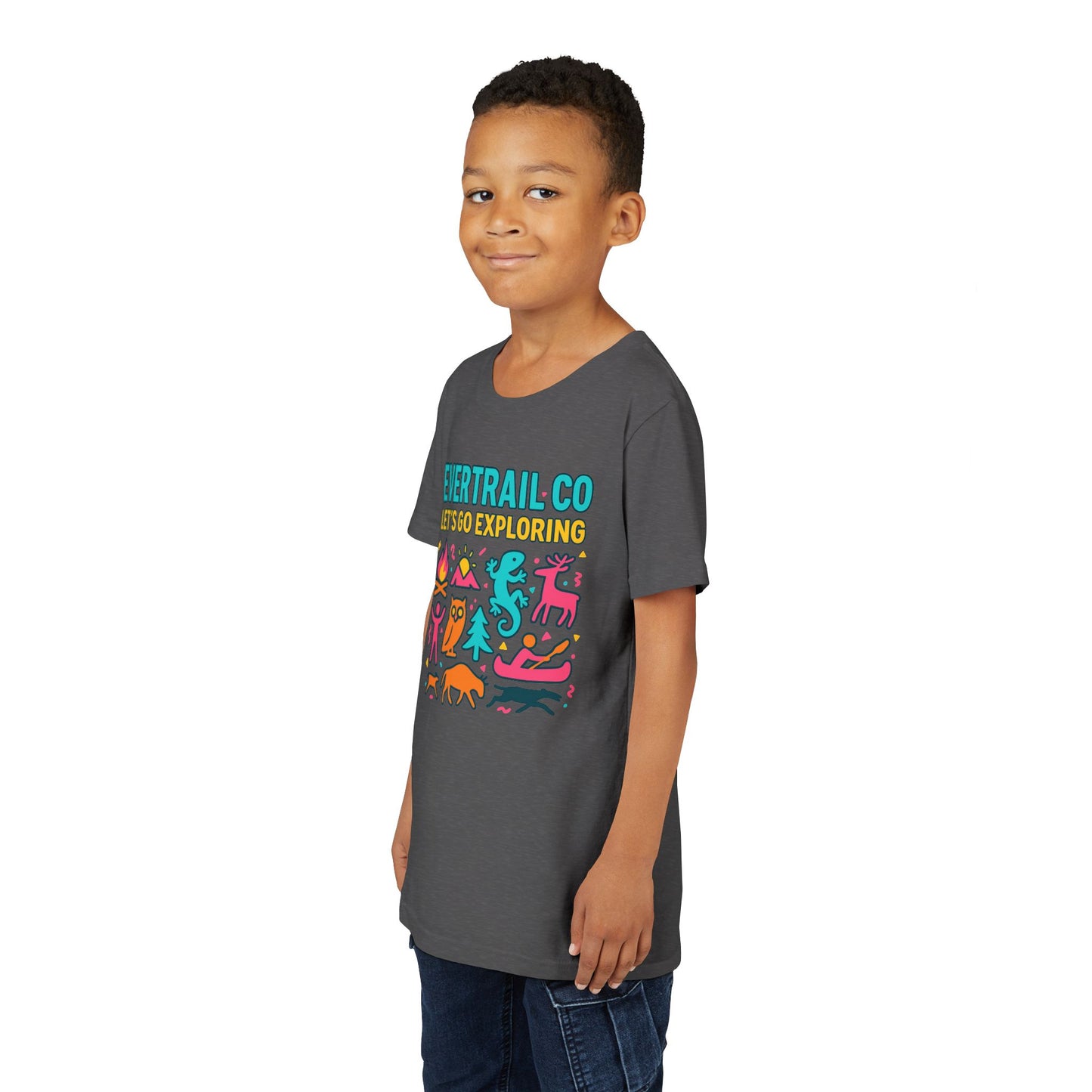 “Let’s Go Exploring” Retro Kids Adventure Shirt – 90s Nature Icons Tee by EverTrail Co.