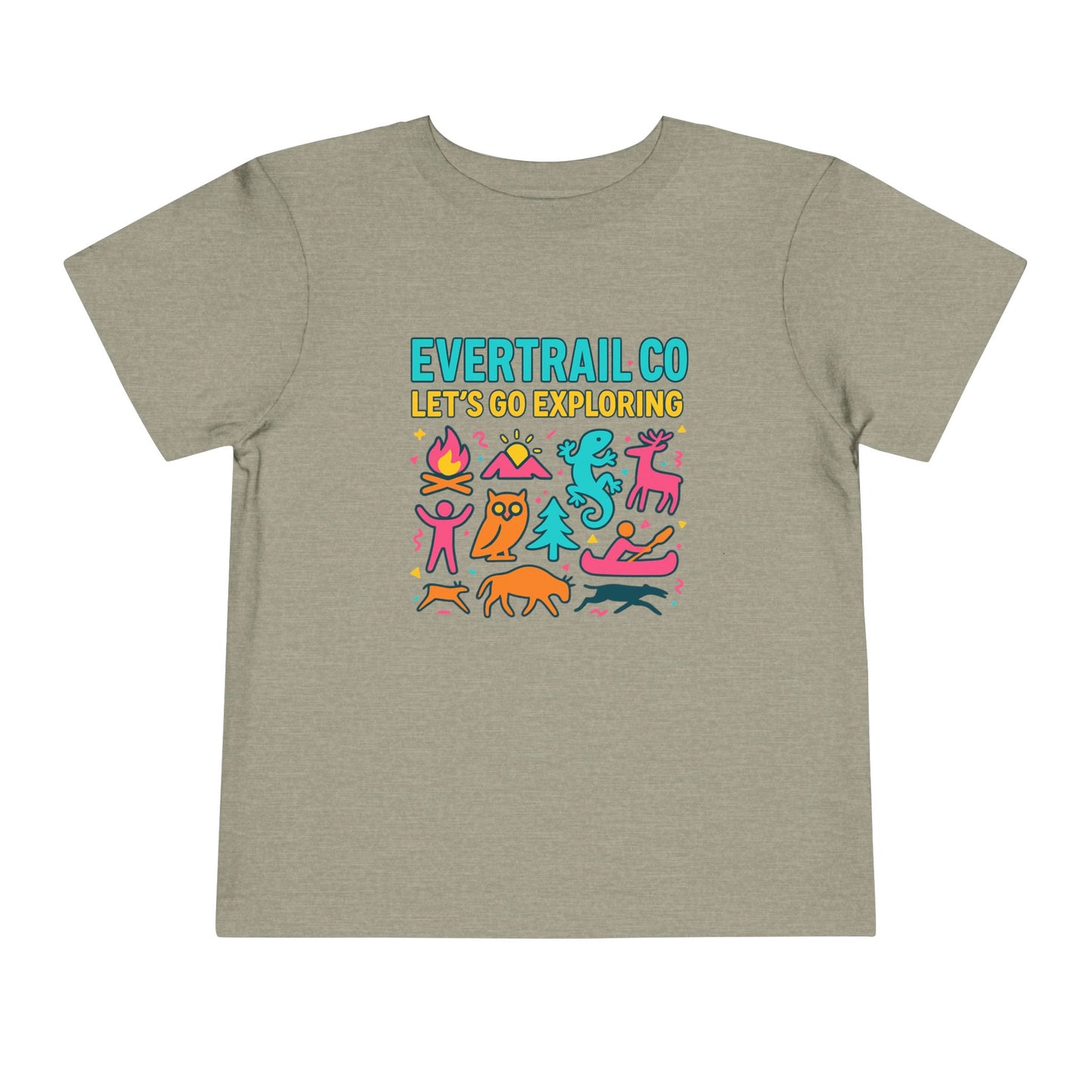 “Let’s Go Exploring” Retro Toddlers Adventure Shirt – 90s Nature Icons Tee by EverTrail Co.