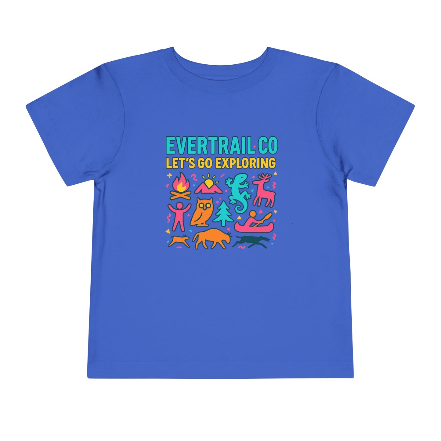 “Let’s Go Exploring” Retro Toddlers Adventure Shirt – 90s Nature Icons Tee by EverTrail Co.