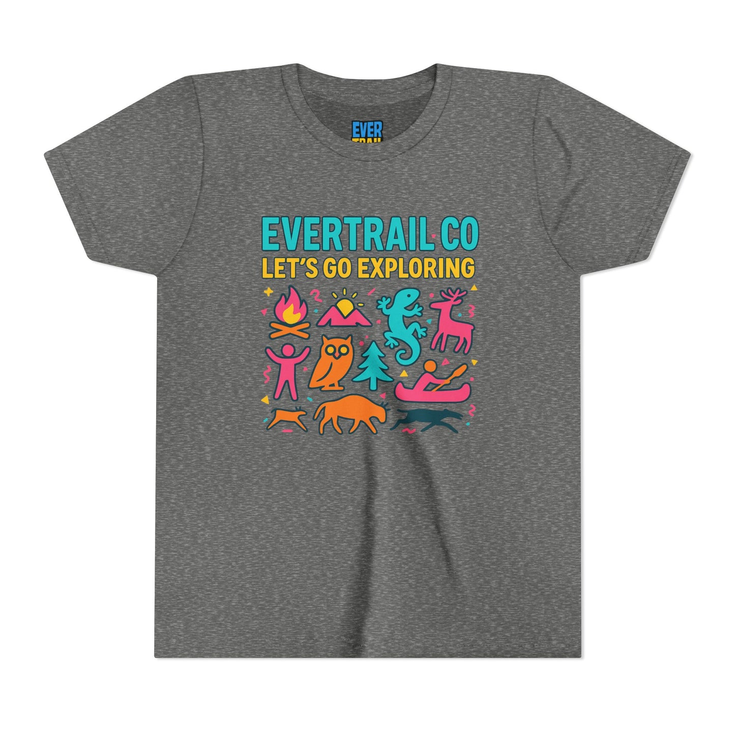 “Let’s Go Exploring” Retro Kids Adventure Shirt – 90s Nature Icons Tee by EverTrail Co.