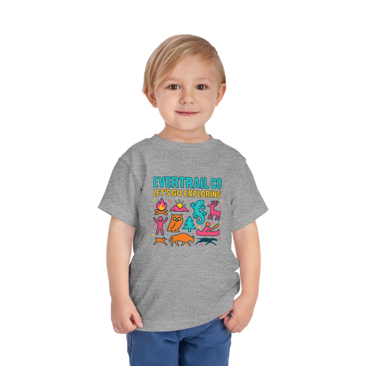 “Let’s Go Exploring” Retro Toddlers Adventure Shirt – 90s Nature Icons Tee by EverTrail Co.
