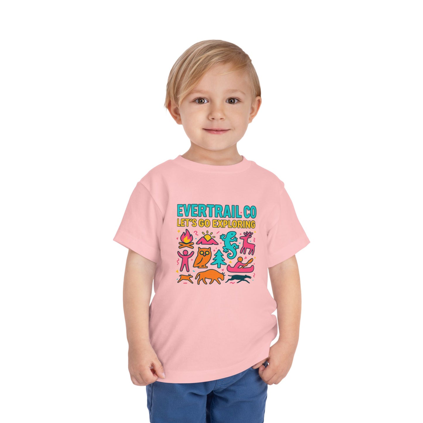 “Let’s Go Exploring” Retro Toddlers Adventure Shirt – 90s Nature Icons Tee by EverTrail Co.