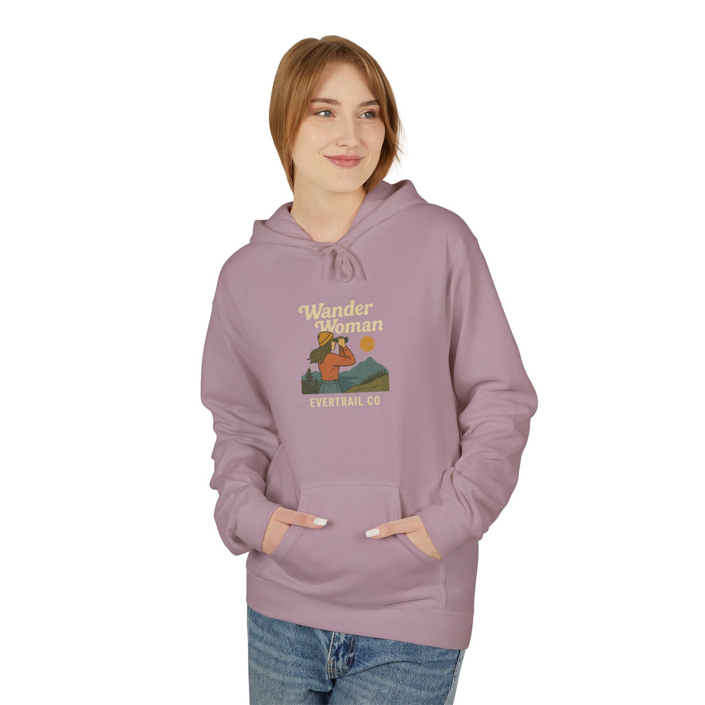EverTrail's Wander Woman Hoodie , Cozy Fleece Hoodie for Every Season, Unisex Softstyle Sweatshirt, Perfect Gift for Nature Lovers, Casual Wear, Winter Apparel