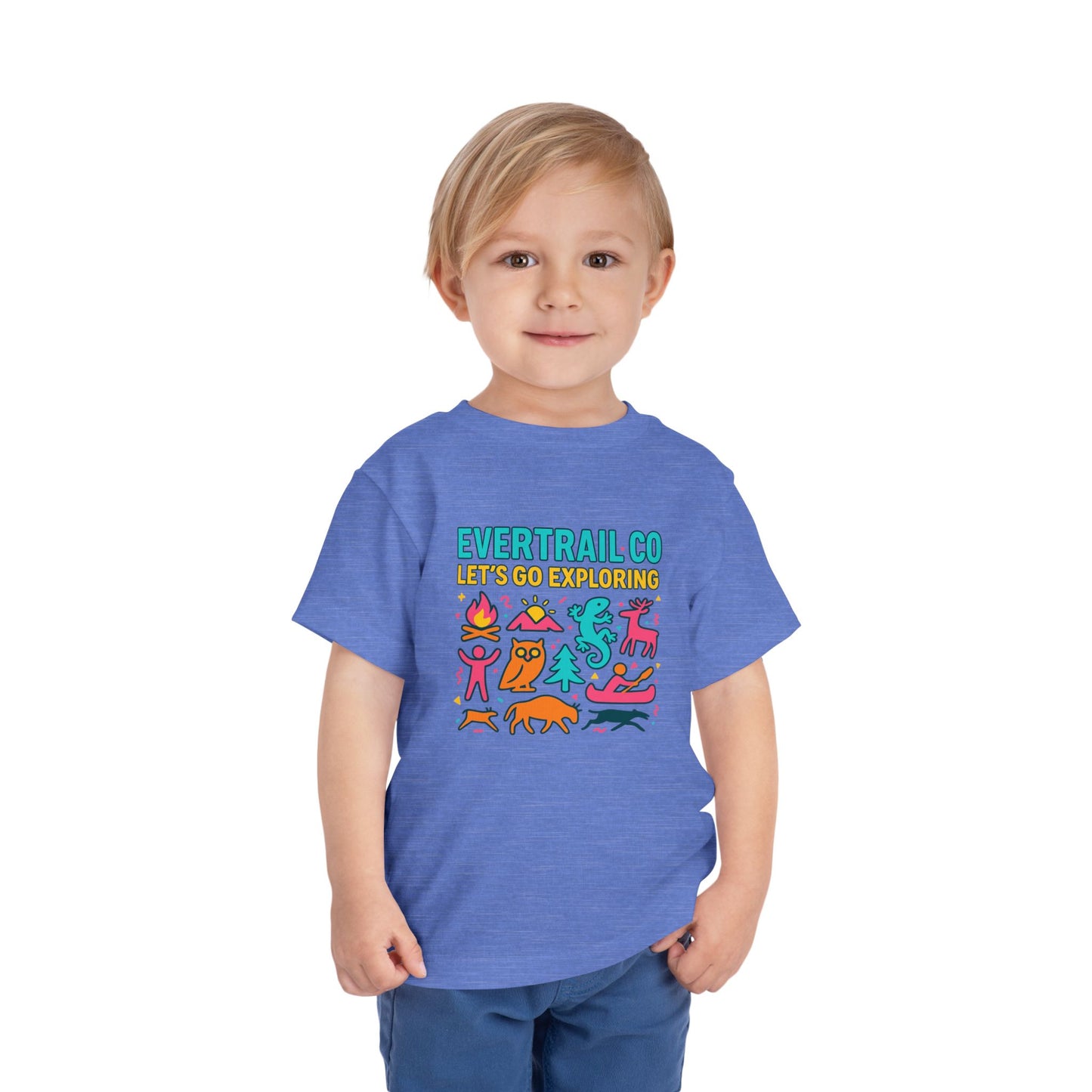 “Let’s Go Exploring” Retro Toddlers Adventure Shirt – 90s Nature Icons Tee by EverTrail Co.