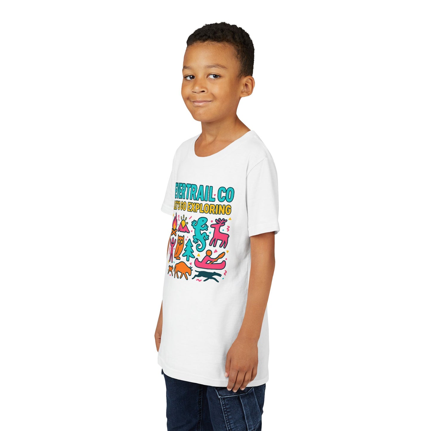 “Let’s Go Exploring” Retro Kids Adventure Shirt – 90s Nature Icons Tee by EverTrail Co.