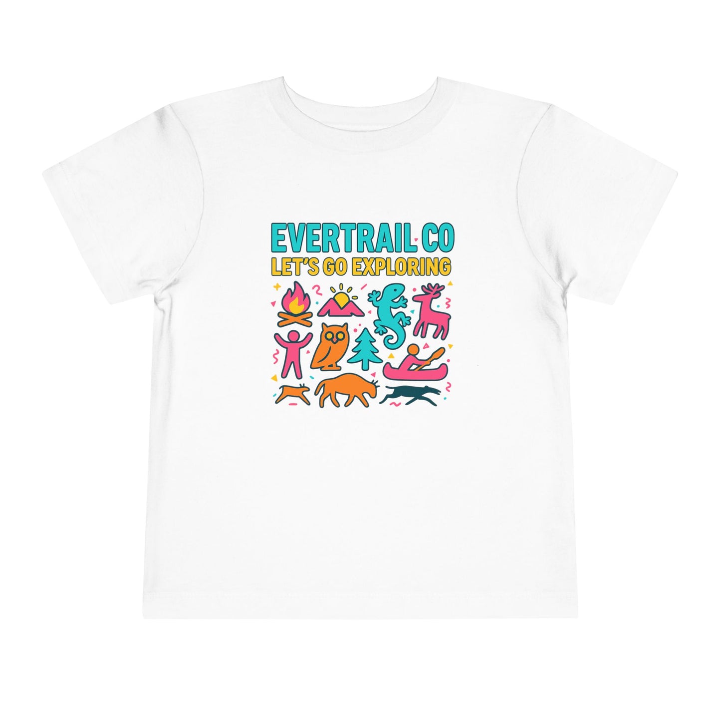 “Let’s Go Exploring” Retro Toddlers Adventure Shirt – 90s Nature Icons Tee by EverTrail Co.