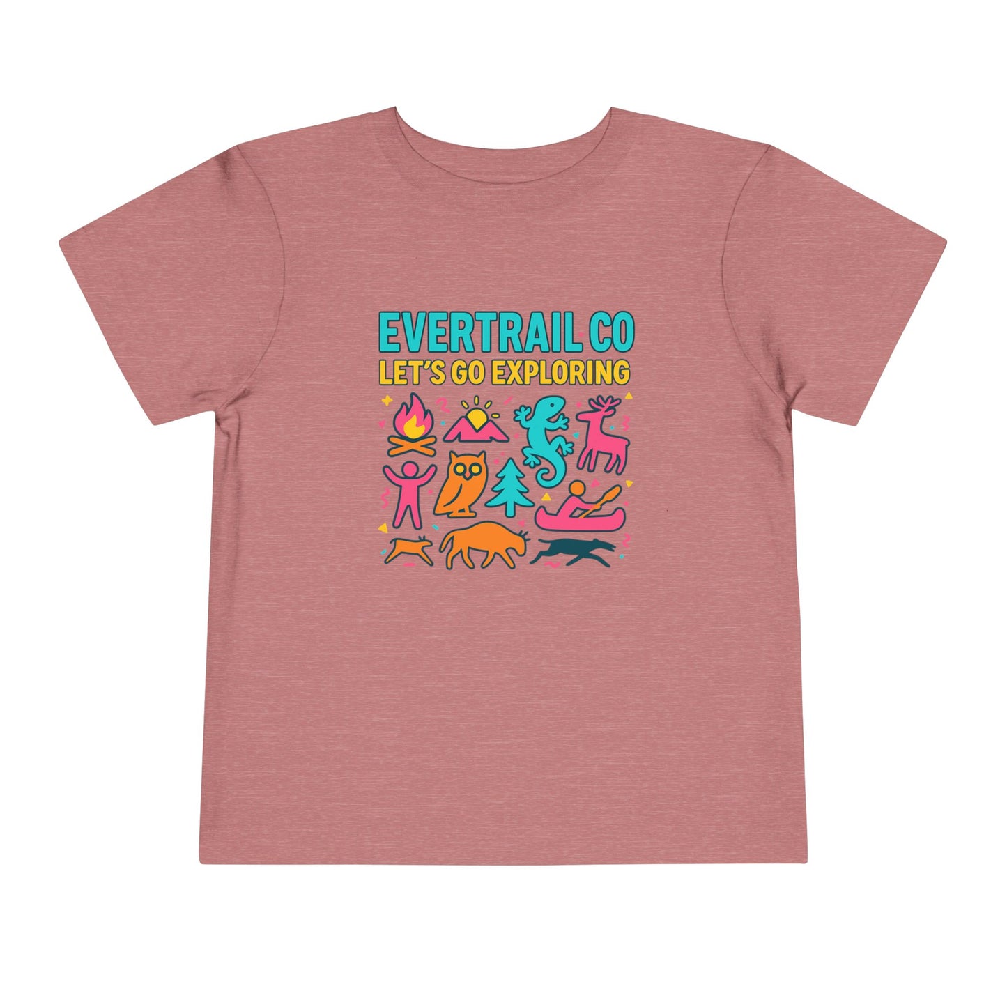 “Let’s Go Exploring” Retro Toddlers Adventure Shirt – 90s Nature Icons Tee by EverTrail Co.