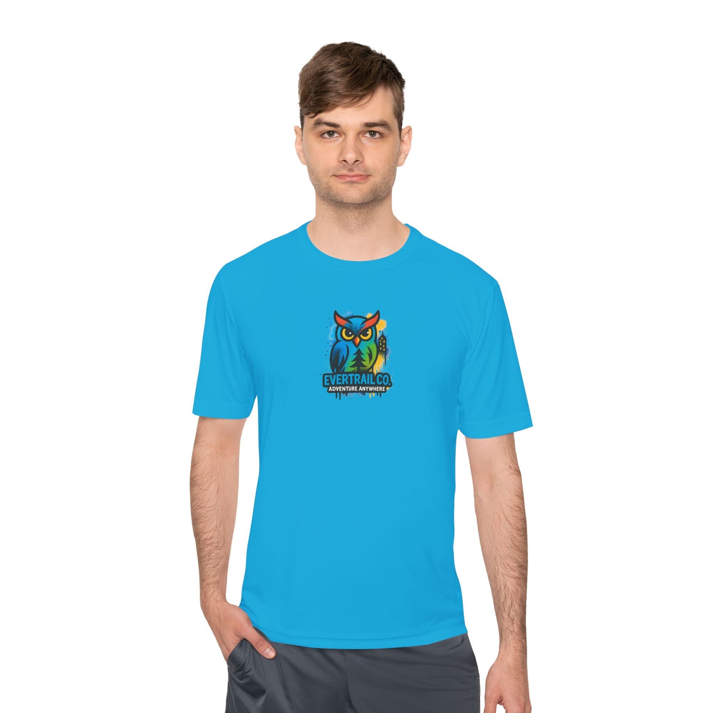Colorful Urban Owl Unisex Moisture Wicking Tee for Active Lifestyles, Sports, Summer, Nature Lovers, Gift Idea