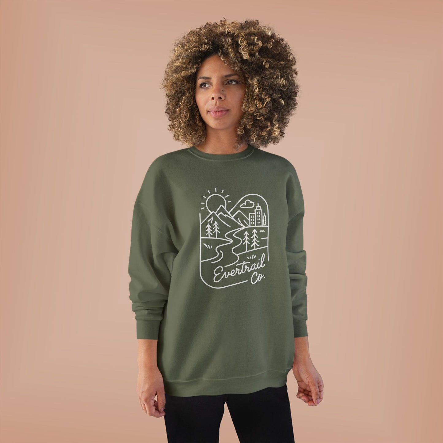 Women's Eco-Friendly Adventure Sweatshirt, Cozy Unisex Crewneck for Nature Lovers, Perfect for Camping, Hiking, Everyday Comfort