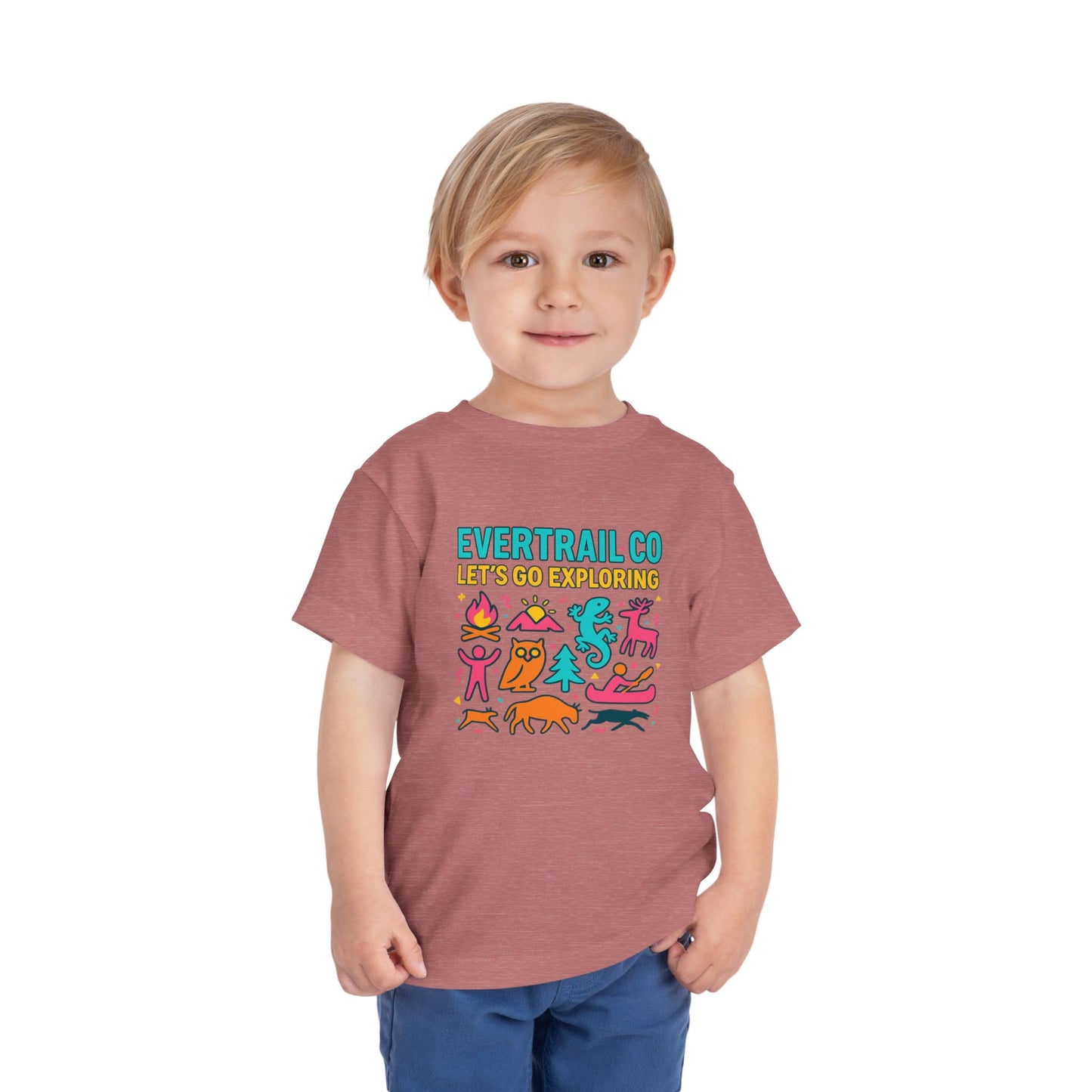 “Let’s Go Exploring” Retro Toddlers Adventure Shirt – 90s Nature Icons Tee by EverTrail Co.