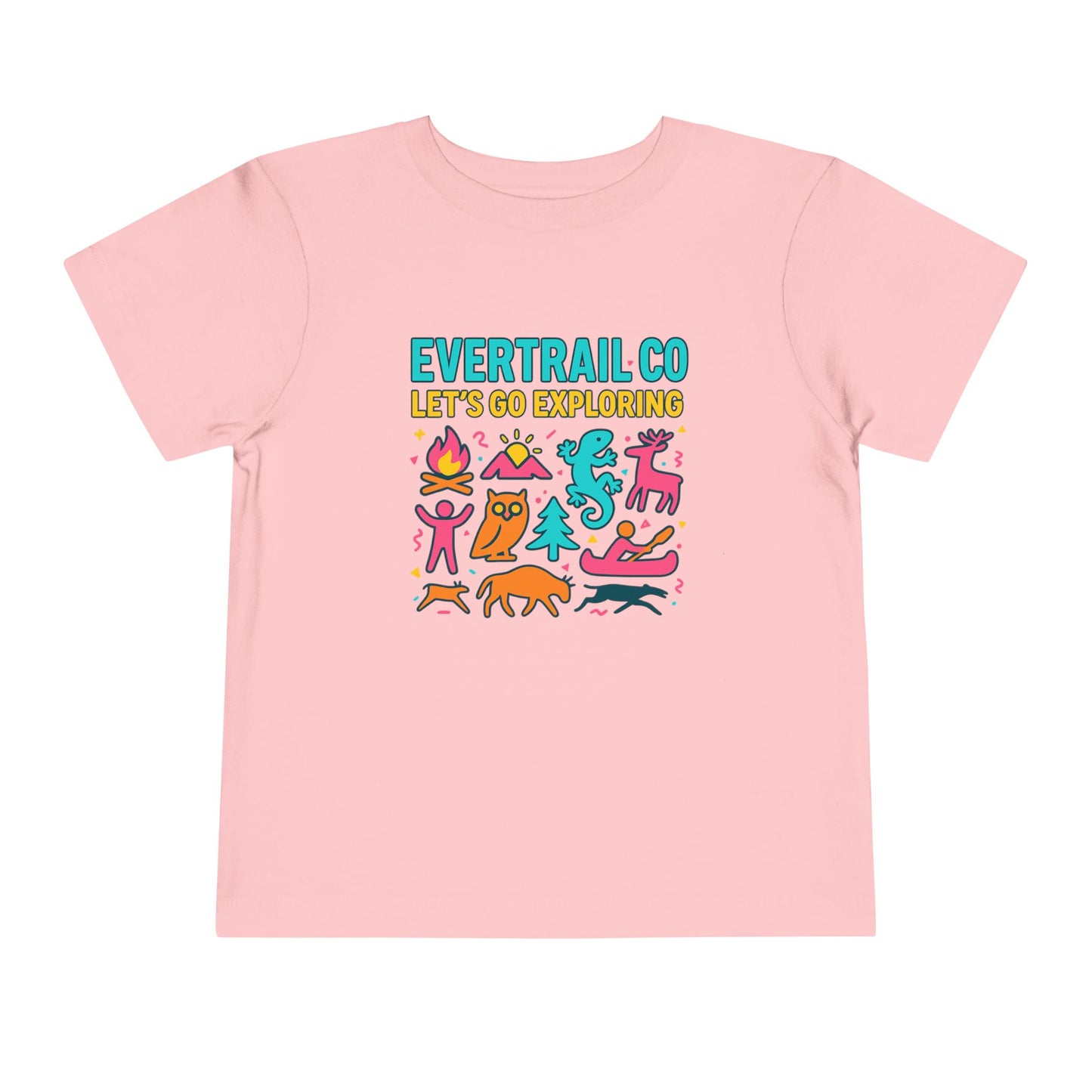 “Let’s Go Exploring” Retro Toddlers Adventure Shirt – 90s Nature Icons Tee by EverTrail Co.