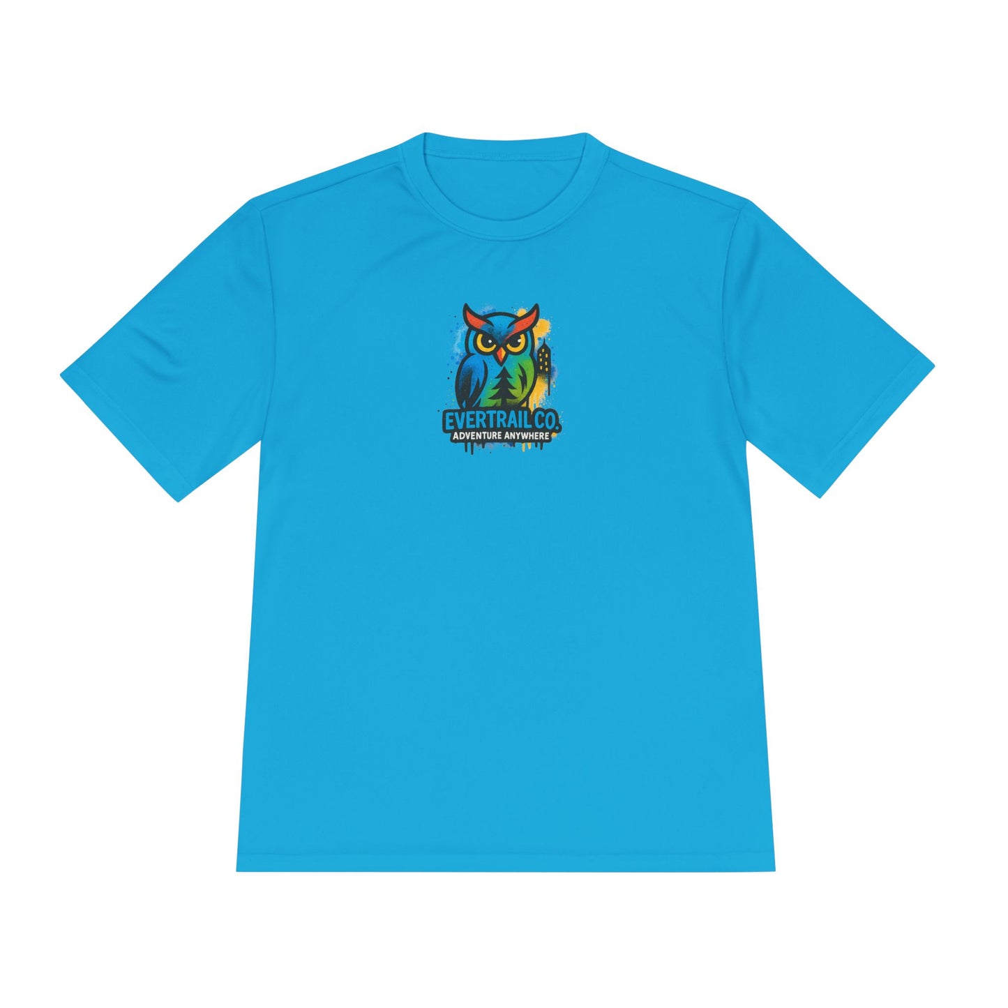 Colorful Urban Owl Unisex Moisture Wicking Tee for Active Lifestyles, Sports, Summer, Nature Lovers, Gift Idea