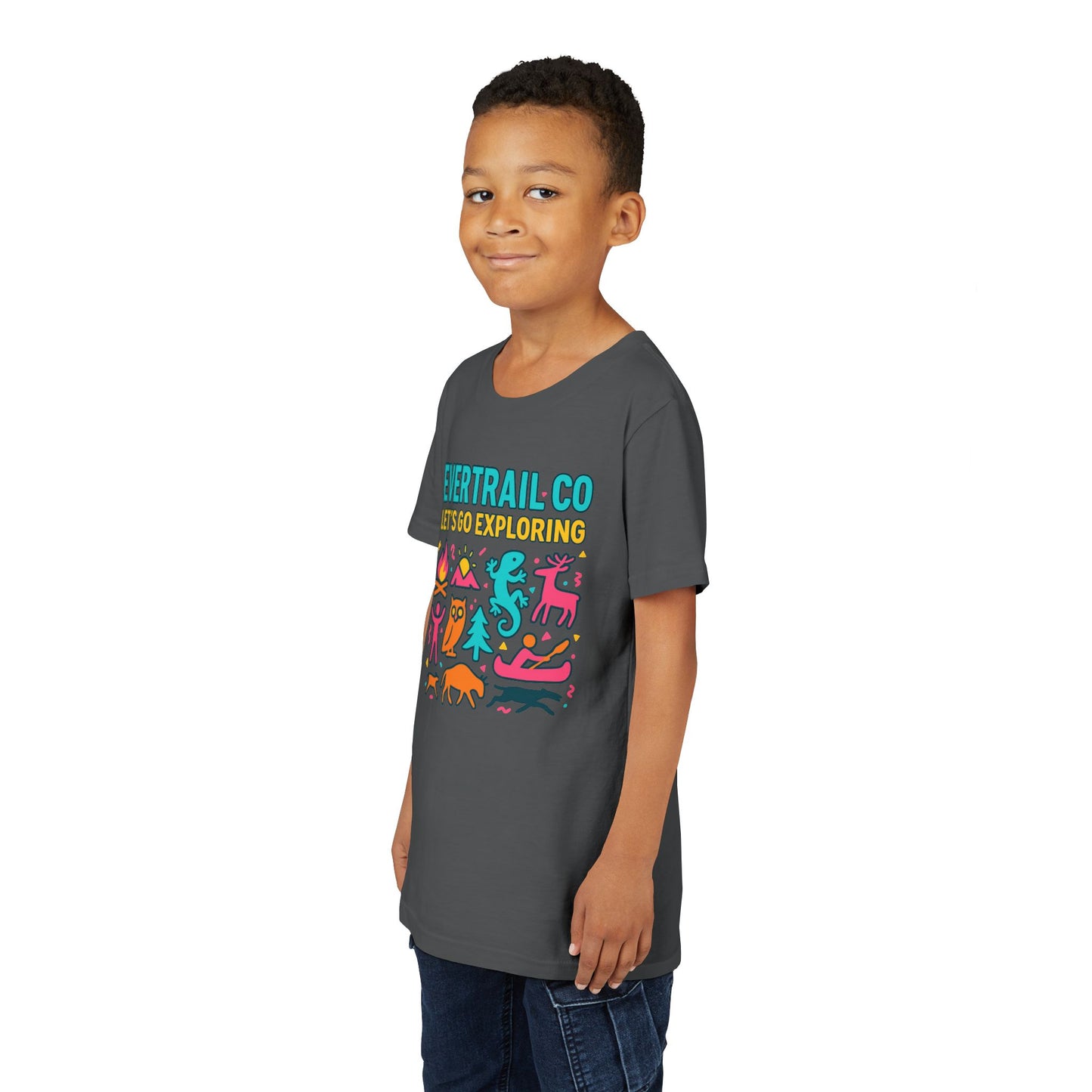 “Let’s Go Exploring” Retro Kids Adventure Shirt – 90s Nature Icons Tee by EverTrail Co.