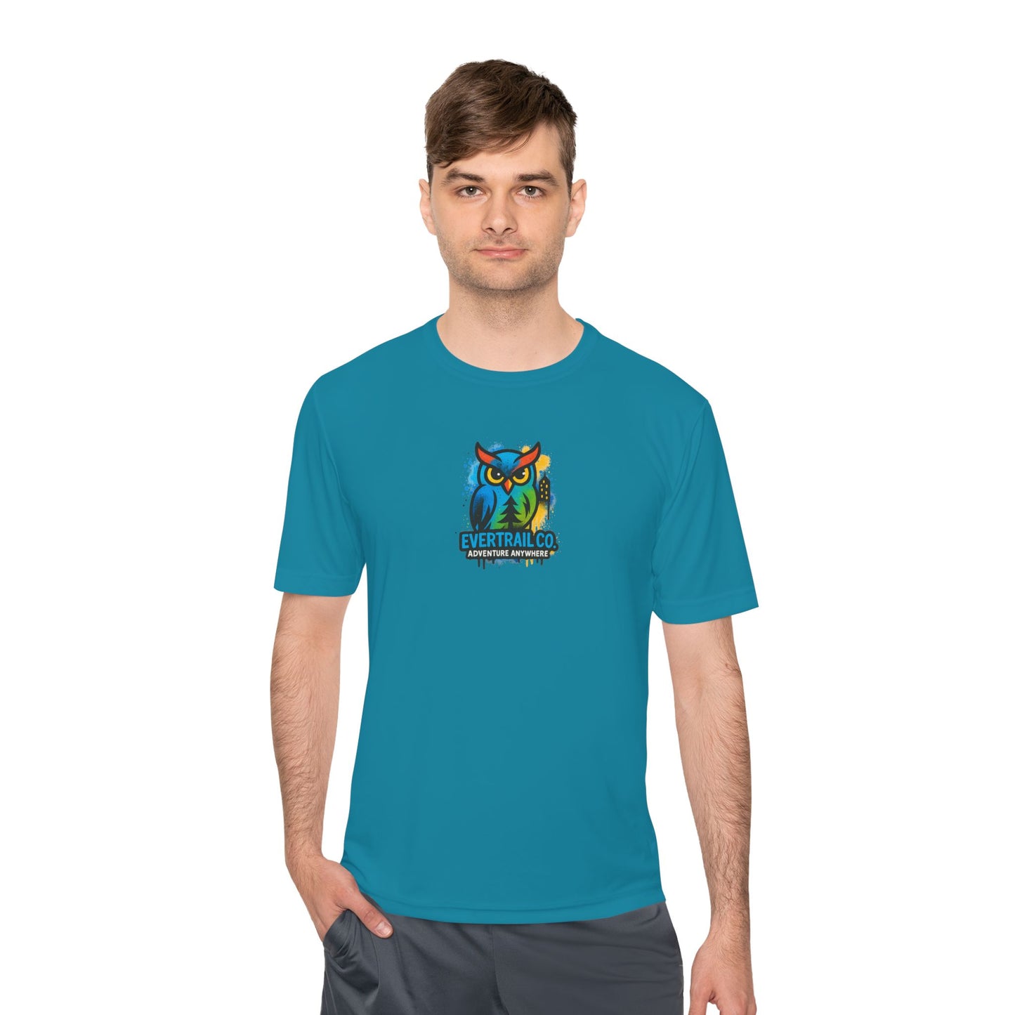 Colorful Urban Owl Unisex Moisture Wicking Tee for Active Lifestyles, Sports, Summer, Nature Lovers, Gift Idea