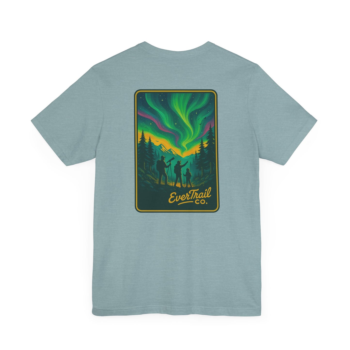 Northern Lights Adventure Awaits Graphic Tee, Unisex Outdoors Shirt, Nature Lover Clothing, Camping Tee, Starry Night Casual Wear, Gift for Adventurers