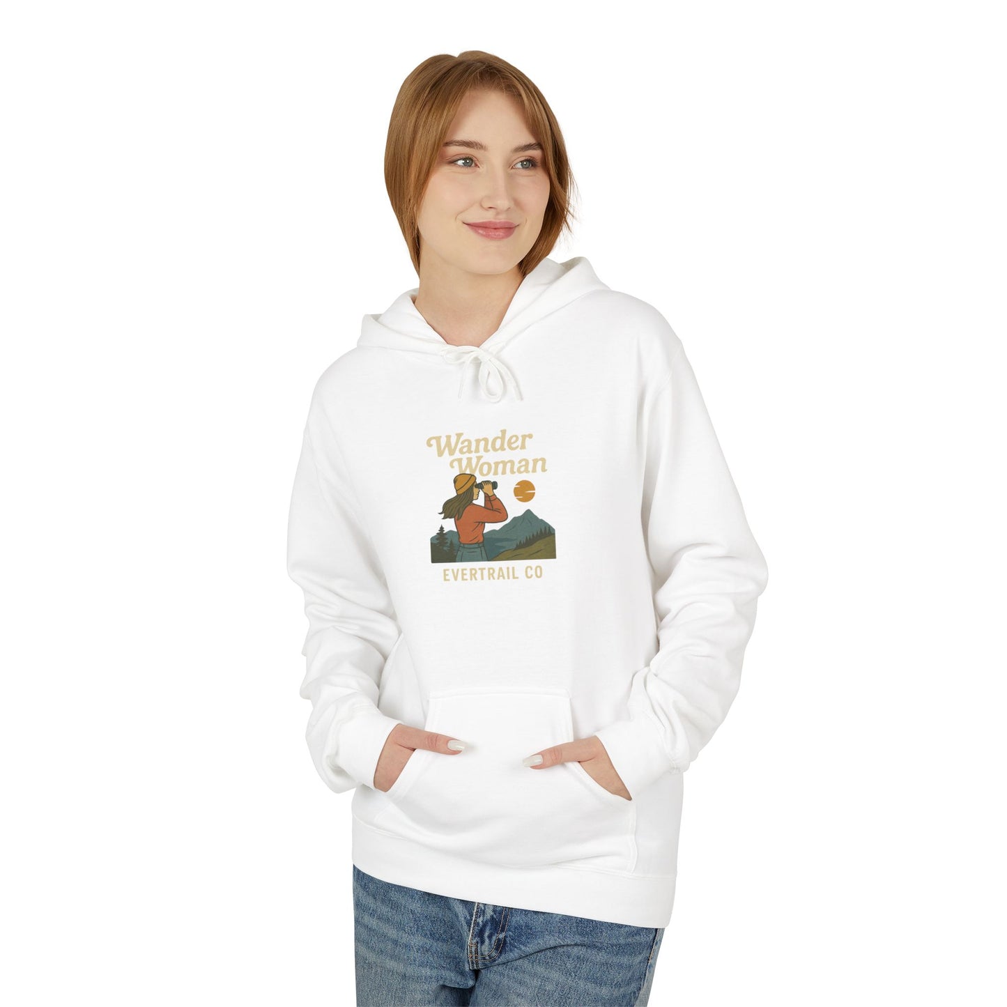 EverTrail's Wander Woman Hoodie , Cozy Fleece Hoodie for Every Season, Unisex Softstyle Sweatshirt, Perfect Gift for Nature Lovers, Casual Wear, Winter Apparel