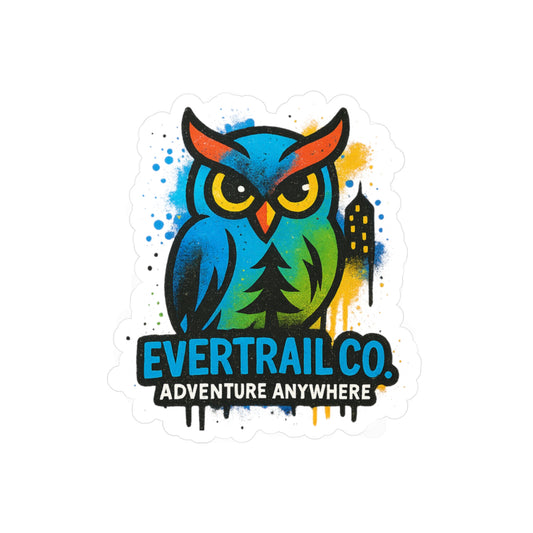 Colorful Urban Adventure Owl Vinyl Decals, Unique Stickers for Laptops, Water Bottles, Car, Kids' Room Decor, Outdoor Enthusiast Gifts