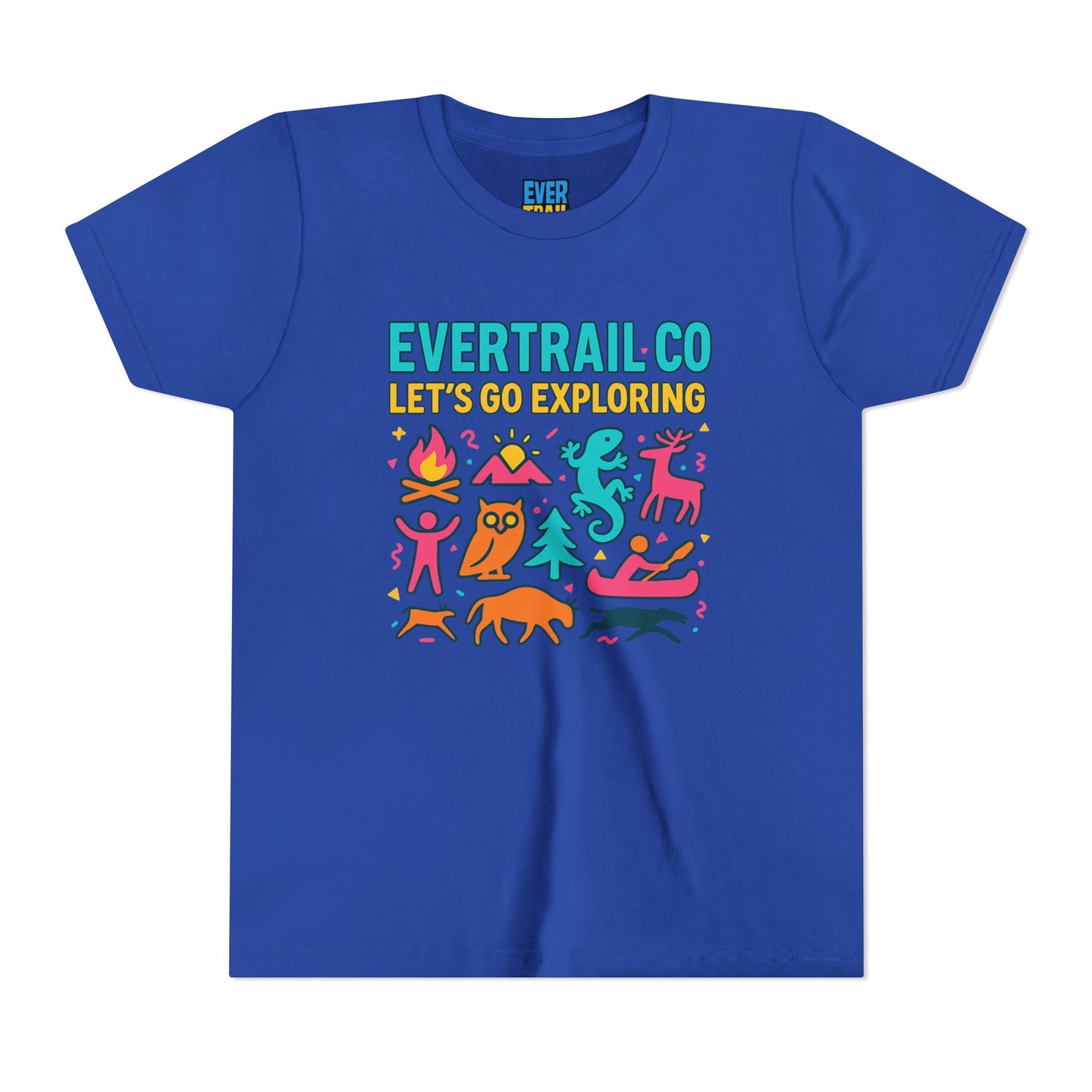 “Let’s Go Exploring” Retro Kids Adventure Shirt – 90s Nature Icons Tee by EverTrail Co.