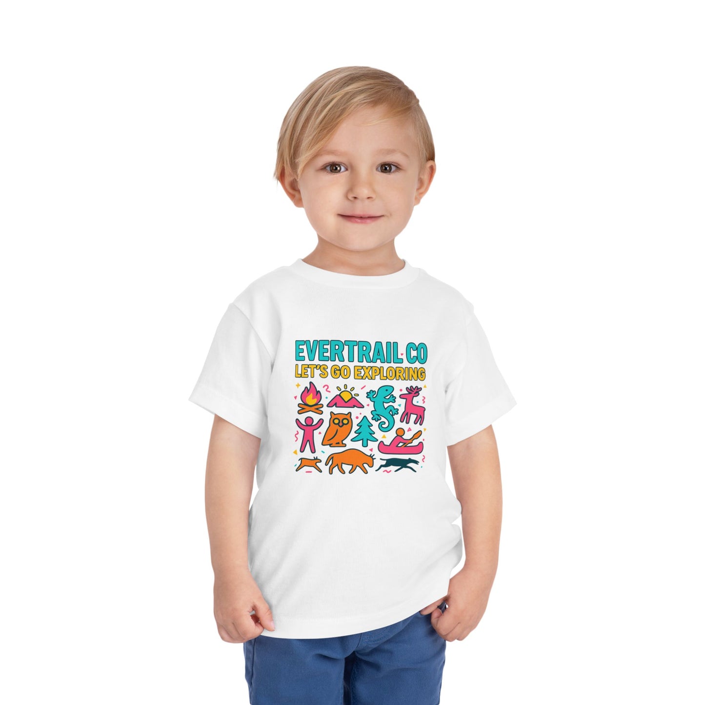 “Let’s Go Exploring” Retro Toddlers Adventure Shirt – 90s Nature Icons Tee by EverTrail Co.